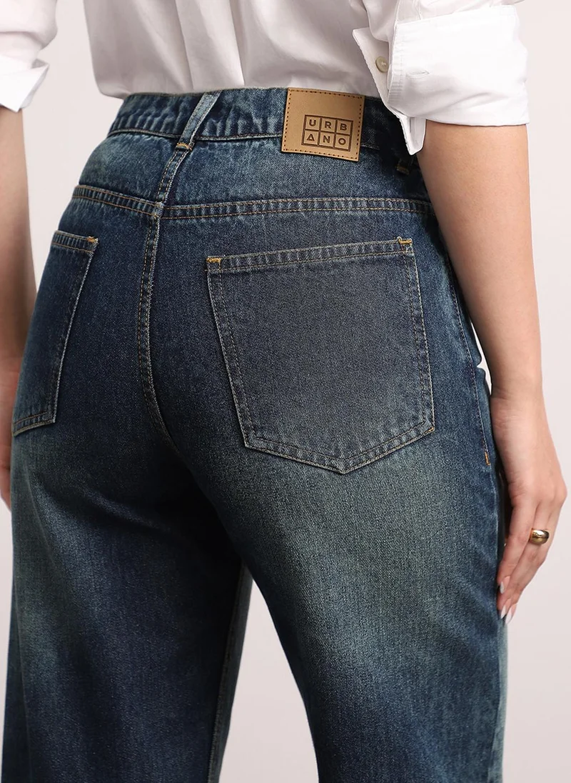 Urbano Fashion  Urbano Fashion Women's Dark Blue High Rise Straight Fit Washed Jeans Non-Stretchable for Women | Best Price UAE